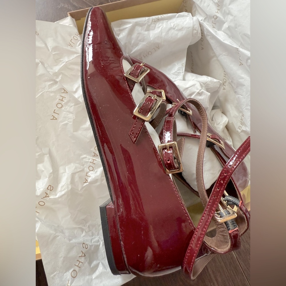 ALOHAS Burgundy Multi-Strap Flats - US 7 - Picture 11 of 14